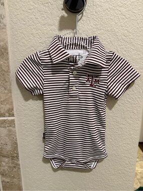 Infant Garb Texas A&M Aggies Maroon & White Striped Polo Bodysuit - 3 months
